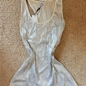 Calvin Klein White and Silver Sequin Top
